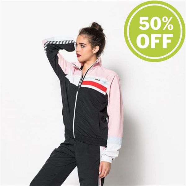 Fila Kaith Track Zipped Track Women's Track Jacket - Black/Coral Rose/White,NZ 153-67281